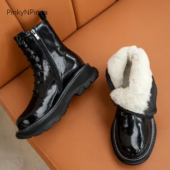 

A45!Large size autumn and winter leather cowhide padded street wool warm inner short boots female motorcycle boots Martin boots.