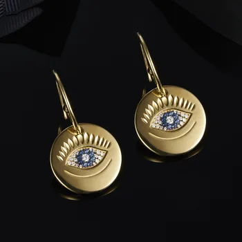 

100% S925 sterling silver gold and silver round coin lucky devil earrings microcrystalline zircon ladies luxury brand jewelry