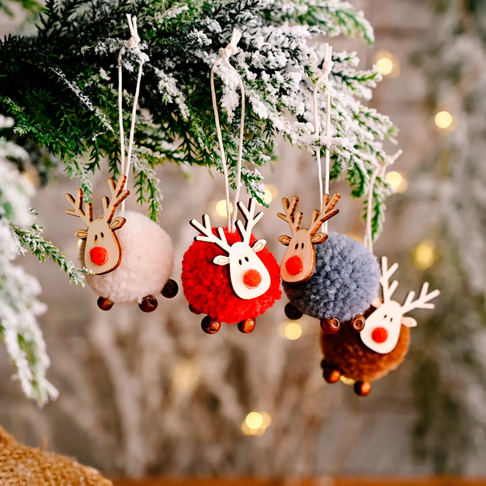 Christmas Wood Elk Deer Ornaments Xmas Tree Plush Decoration Pendant Gift New 