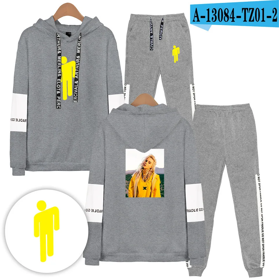 Модные Billie Eilish толстовки с капюшоном Для мужчин комплекты пальто флисовые толстовки спортивные свитера+ костюм со спортивными брюками осень пуловер с капюшоном - Цвет: B1
