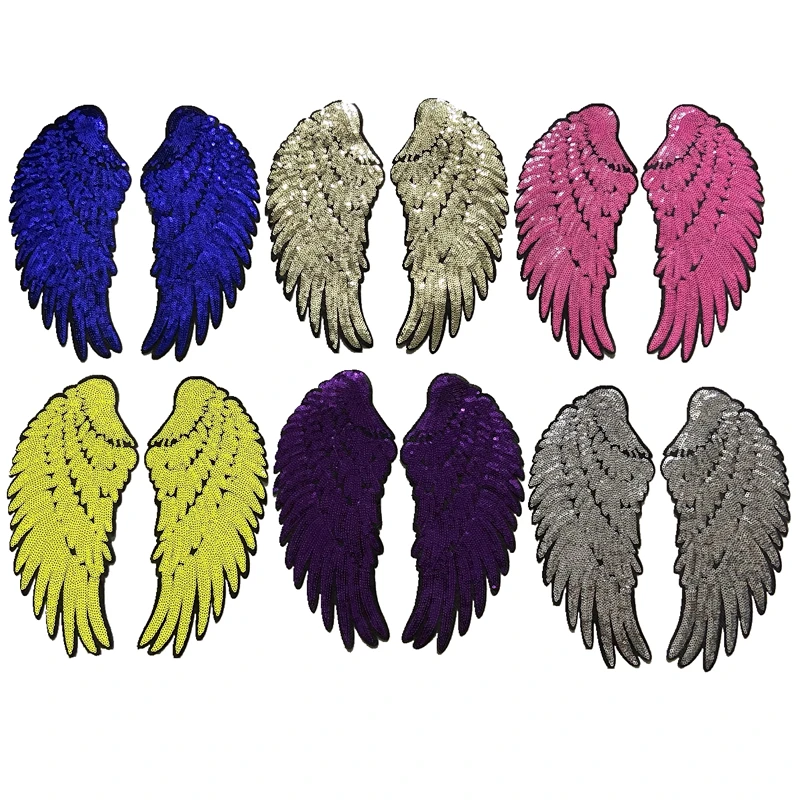 

New Arrival 1 Pair Colorful Sew on Iron on Wings Sequins Patch Stickers for Clothing Fashion Feather Sequined Applique Patches