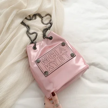 

Women's Shoulder Bag Bucket Fashion Messenger Crossbody Bags For Women 2019 Patent leatherGirl Chain Soft Small Women Bag