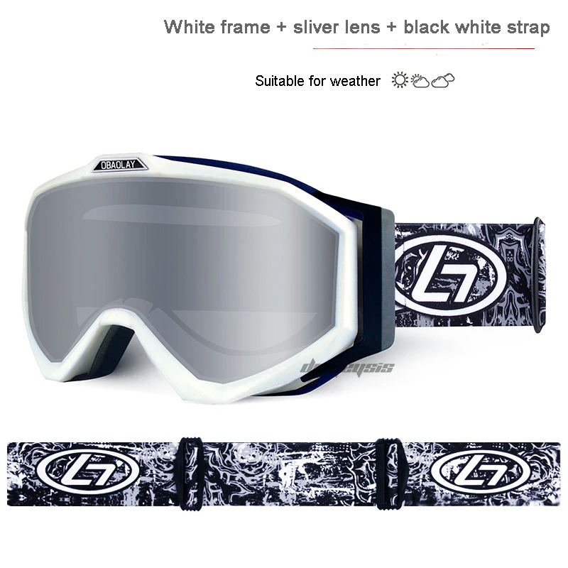 white frame Двухслойные очки для сноуборда, противотуманные линзы UV400, большие лыжные очки для мужчин и женщин, зимние снегоходные очки, лыжные очки - Цвет: white frame