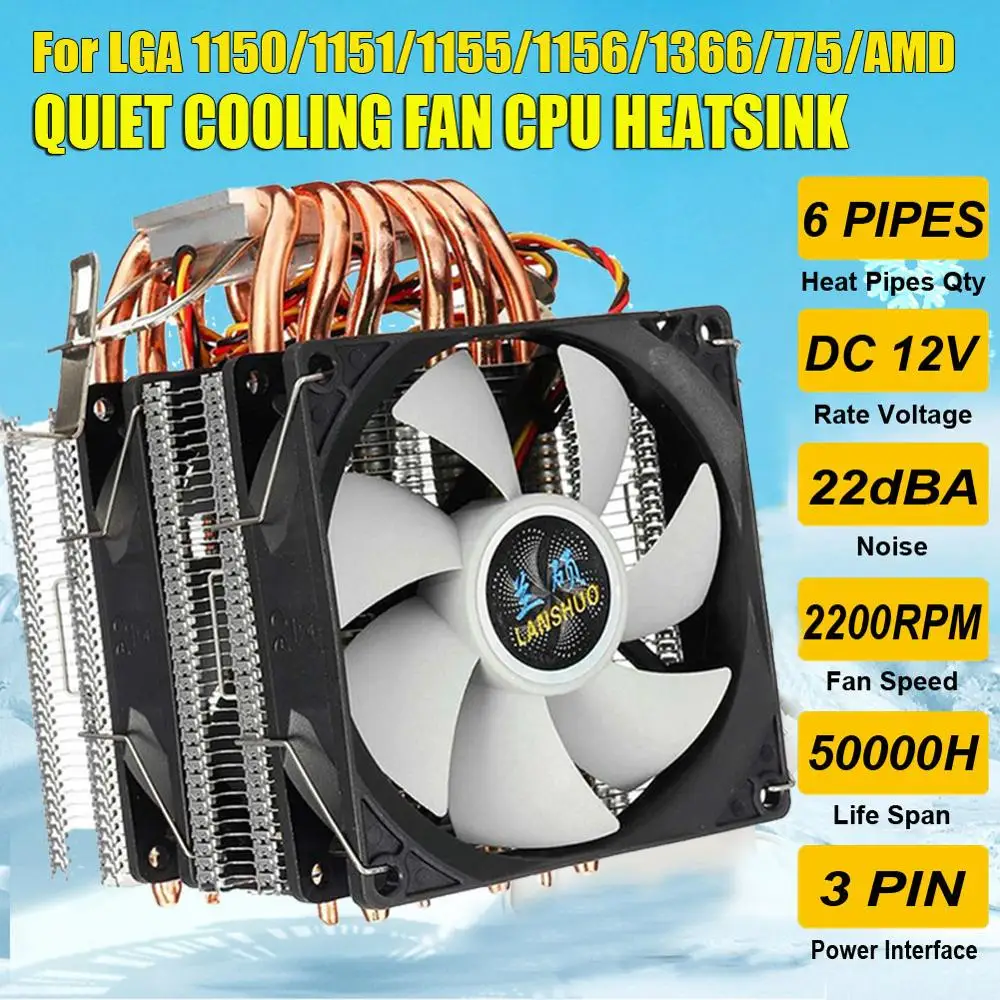 

6 Heat Pipes CPU Cooler Dual-side Fan Cooler Quiet Cooling Fan Heatsink Radiator for LGA 1150/1151/1155/1156/1366/775 for AMD
