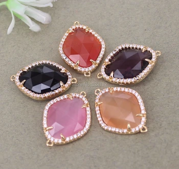 

10pcs Fashion Gold Plated Rhombus Shape Glass connector Beads Paved White CZ For Bracelet Jewelry Making