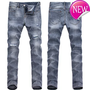 

Men Ripped Jeans Stretch Light Blue Ultrathin Distressed Man Rip Jean Slim Fit Hip hop Casual Denim Pants Male Biker Jeans