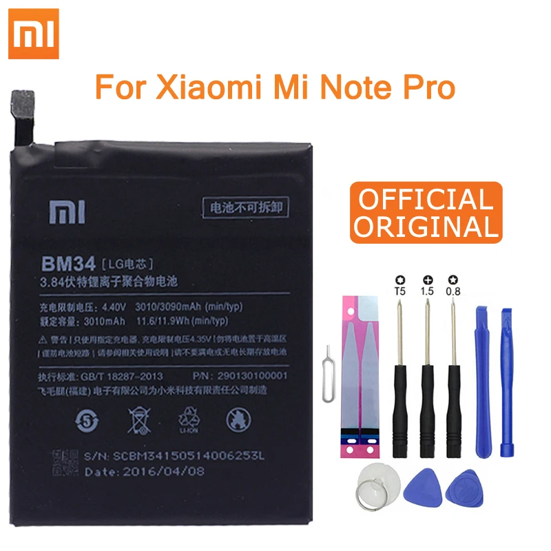 Аккумулятор Xiao mi BM34 для Xiaomi mi Note Pro, 4 Гб ОЗУ, 3010 мА/ч, запасная батарея большой емкости, бесплатные инструменты, розничная посылка