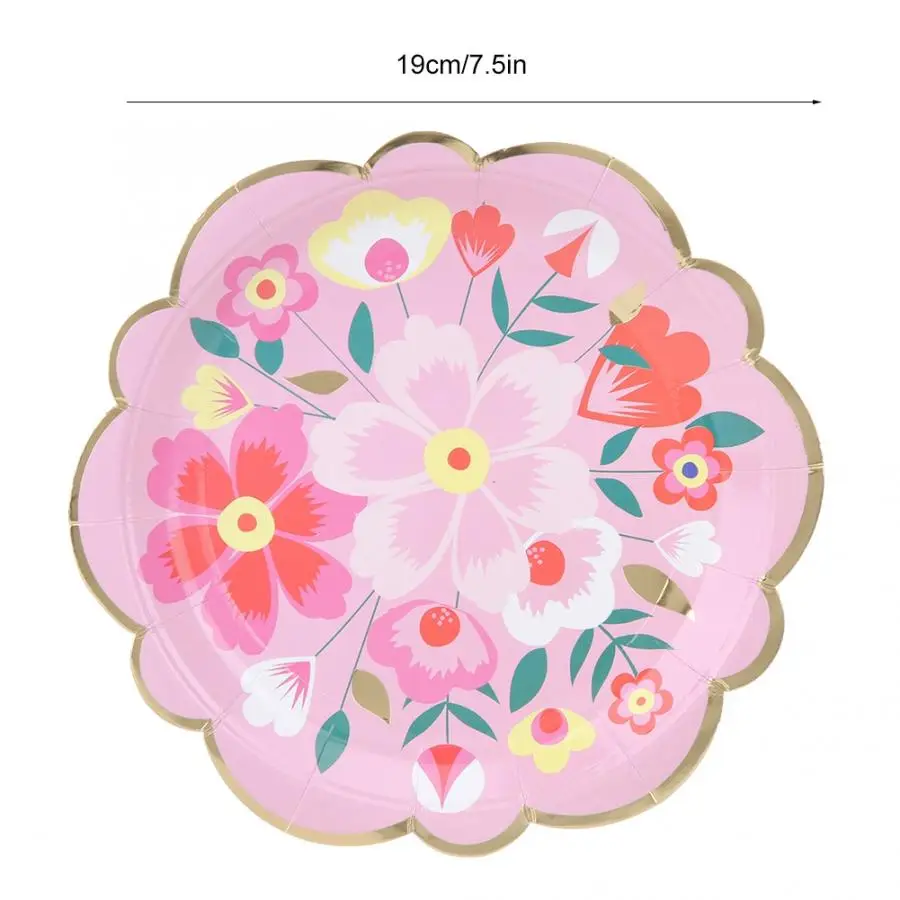 Одноразовые тарелки с цветочным узором, бытовые одноразовые бумажные тарелки, посуда для чая, вечерние принадлежности