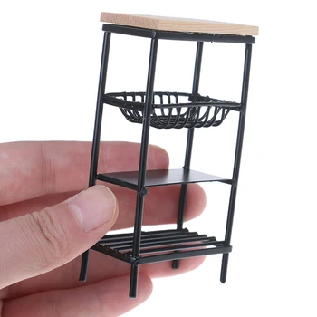 1:12 Doll House Accessories Mini Black Kitchen Side Cabinet Miniature Display Shelf Accessories Kitchen Dining Cabinet Kids 1