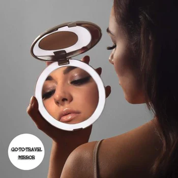 

LED Lighted Travel 10X Makeup Mirror Small Foldable Travel Magnifier Round 10x HD with Clear-Accessories Fill Light Mirrors