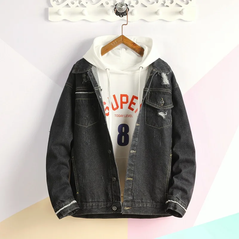 

2019 Spring And Autumn New Style Men'S Wear with Holes Burrs Jeans Coat Occident Fashion Jacket Jk887
