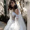 LORIE Sexy Lace Wedding Dress Puff Sleeve Sweetheart Bridal Dress Elegant 3D Flowers Robe de soiree Wedding Ball GownsCustomized 3