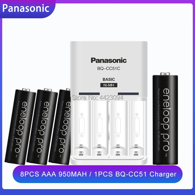 Panasonic Eneloop-pilas recargables alta capacidad para cámara de juguete, cargador de BQ-CC51, 950mAh, AAA, 8 unidades - electrónicos