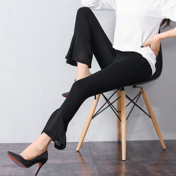 

Pants Women summer High Waist Plus Size Elastic Waist Skinny Black Ankle length Trousers