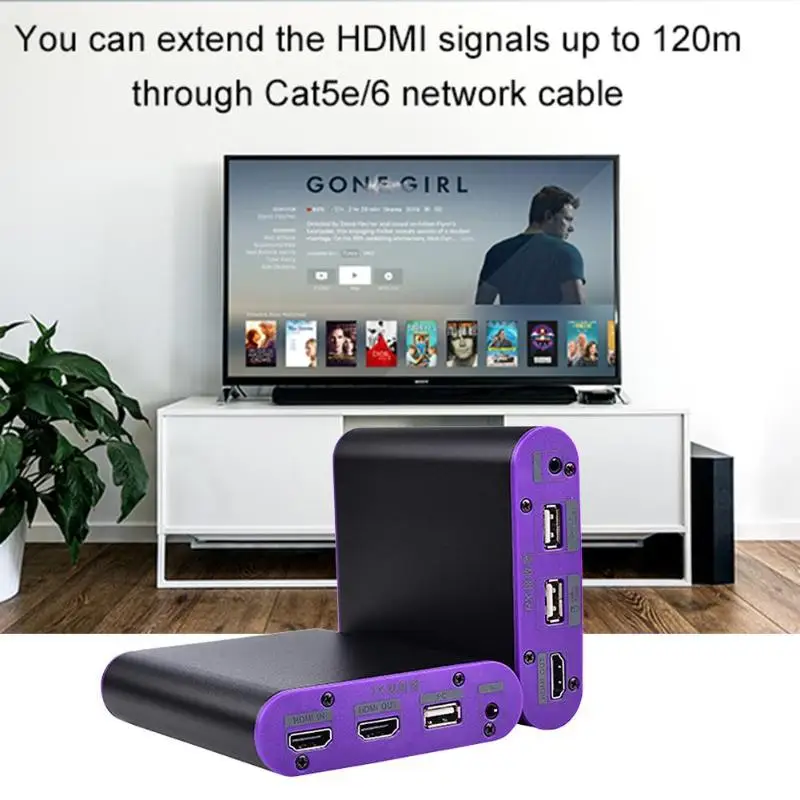 

1080P KVM Extender Ordinary Design Operation Conveninently HDMI Over USB 2.0 Transmitter Receiver 120m HDMI KVM Sender