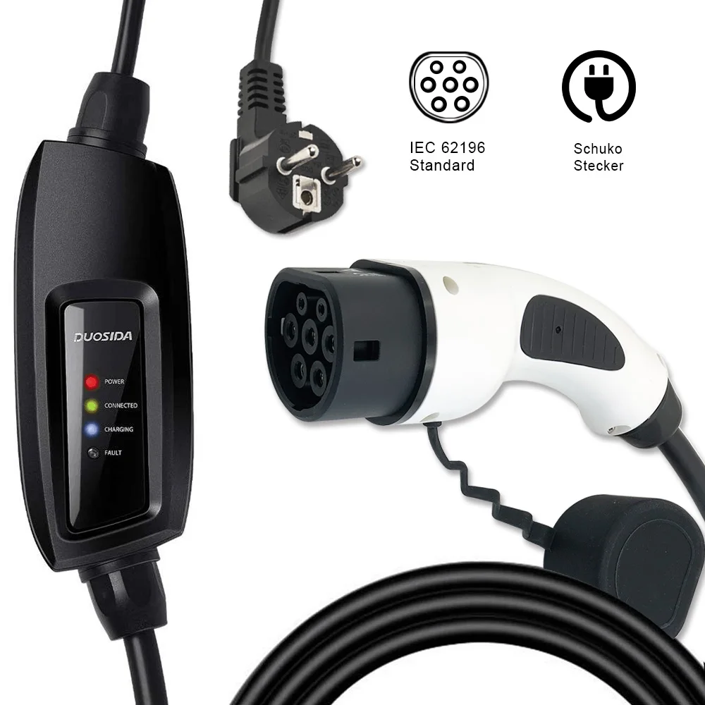 Portable EV Charging Cable EVSE Electric Vehicle Charger with NEMA 14-50P Universal DUOSIDA Level 2 EV Charger 240V, 32A, 25FT 