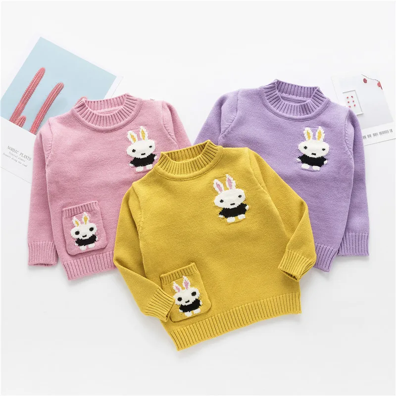 

Autumn And Winter New Style Small Girls Cartoon Crew Neck Rabbit Sweater Female Baby Infants Knitted Sweater M7