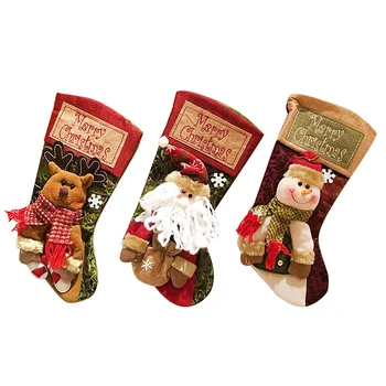 

3 Pcs Christmas Sock Patchwork Socks Christmas Decoration Assorted Santa Claus and Snowman and Elk