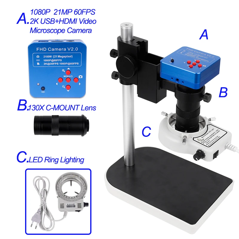 

microscope 21MP 1080P Digital Video USB HDMI Microscope Camera 130X C Mount lens Led for PCB Soldering Repair