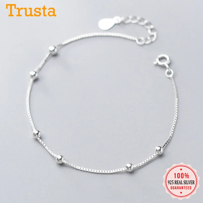 Trustdavis Genuine 925 Sterling Silver Minimalist Box Chain Beads Bracelet Anklets For Women Girls Wedding Jewelry Gift DS1892 Trustdavis Genuine 925 Sterling Silver Minimalist Box Chain Beads Bracelet Anklets For Women Girls Wedding Jewelry Gift DS1892