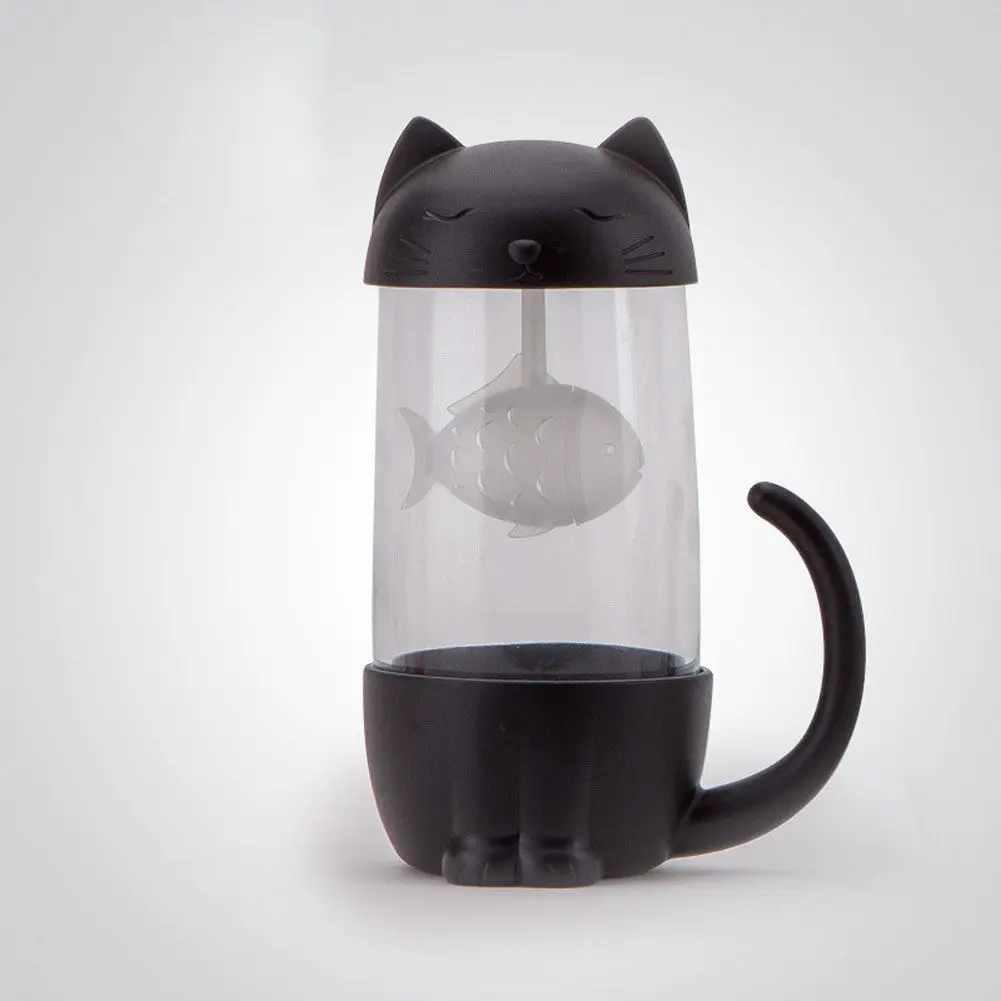 Милая стеклянная чашка для чая, кота с фильтром для рыбы, стеклянная чашка для заварки чая, фильтрующая кружка для домашнего офиса, подарочный контейнер - Цвет: A
