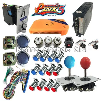 

Pandora's Box 5 960/1500 in 1 Arcade kit with power supply coin acceptor chrome button joystick For DIY led game cabinet machine