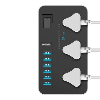 

ONESAM 2500W Power Socket Extension Power Strip Surge Protection Charger 3.1A 6 USB Adapter 3 AC Outlet Portable Splitter