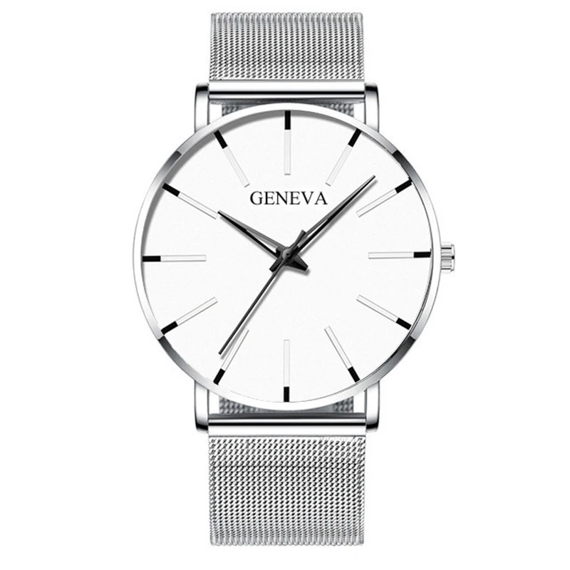 2022 Geneva Minimalist Watch Men Ultra Thin Blue Stainless Steel Mesh Belt Watches Man Business Casual Quartz Wrist Watch 