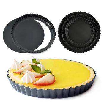 

Non-Stick Tart Quiche Flan Pan Molds Pie Pizza Cake Round Mould Removable Loose Bottom Fluted Heavy Duty Pie Pan Bakeware GYH
