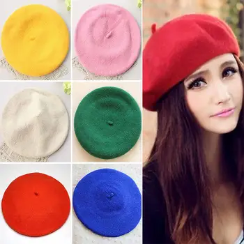 

Beret Caps Cheap winter 100% Wool Solid Color Beret Caps Female Bonnet Women caps Lady Painter All Matched Warm Walking Hat