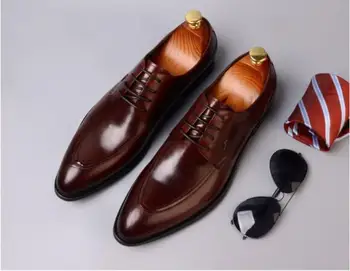 

Men handmade dress NEW formal shoes fashion lace-up falt oxford for men Genuine leather party wedding shoes