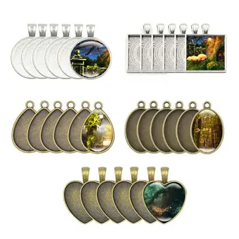 

60Pcs Photo Bezel Pendant Trays Blanks Cameo Teardrop Round Square Heart Oval Glass Cabochon Settings Jewelry Making