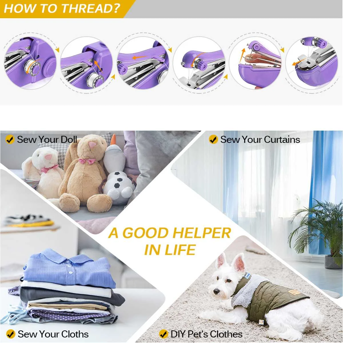 1 Set Portable Mini Hand Sewing Machine Household Cordless Electric Stitch Needlework Set for Quick Repairs DIY Clothes Stitchin