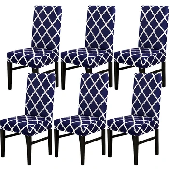 

Modern Removable Spandex Stretch Navy Stretch Dining Chair Covers Slipcovers Universal Fitting Chair Protective Covers-6pcs
