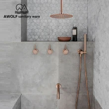 Набор для ванной комнаты, матовый, розовое золото, простота, твердая латунь, 8 дюймов, насадка для душа, кран, смеситель для душа, ванна, черный хром, AH3023