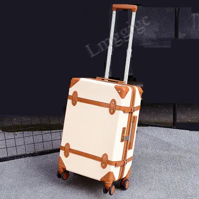 beige luggage Комплект из 2 предметов, чехол на колесиках, коробка с паролем, чехол для костюма в стиле ретро, универсальное колесо 2", студенческий милый багаж, 20" Модный чемодан - Цвет: beige luggage