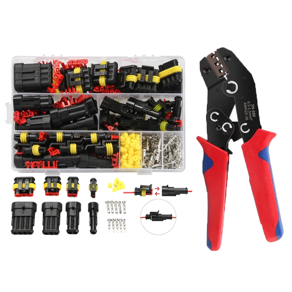 708/352/240PCS Car Wire Connector Plug Automotive Waterproof 1/2/3/4 Pin Motocycle Truck Harness Male Female Crimping Pliers Kit |