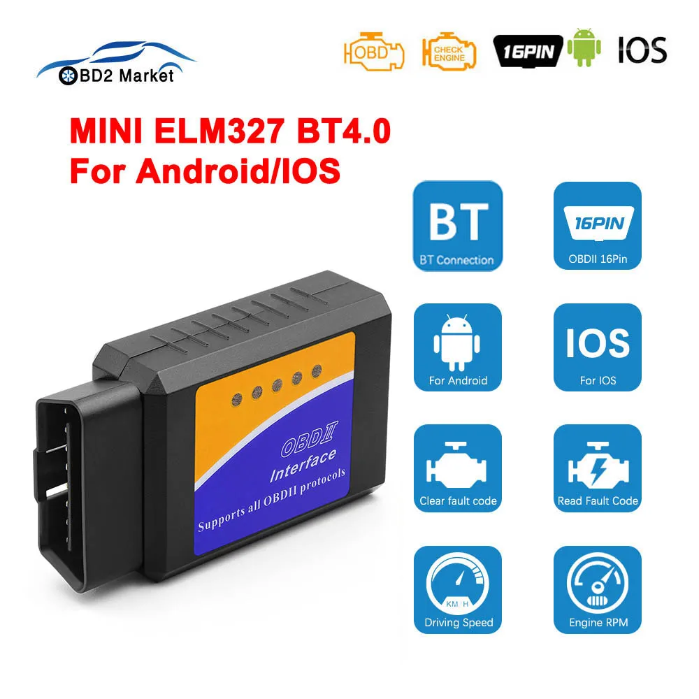 Автомобильный диагностический сканер elm327 V1.5 OBD2 ODB2 совместимый с Bluetooth для Android/IOS