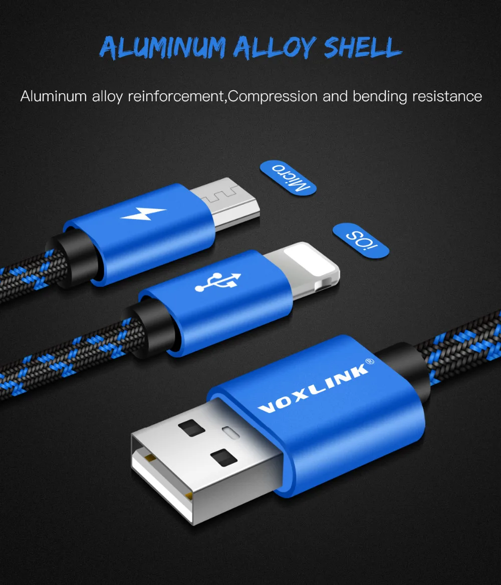 Кабель USB 2 в 1 VOXLINK 8 контактный кабель Micro для зарядки и передачи данных iPhone x 8plus 6 6s