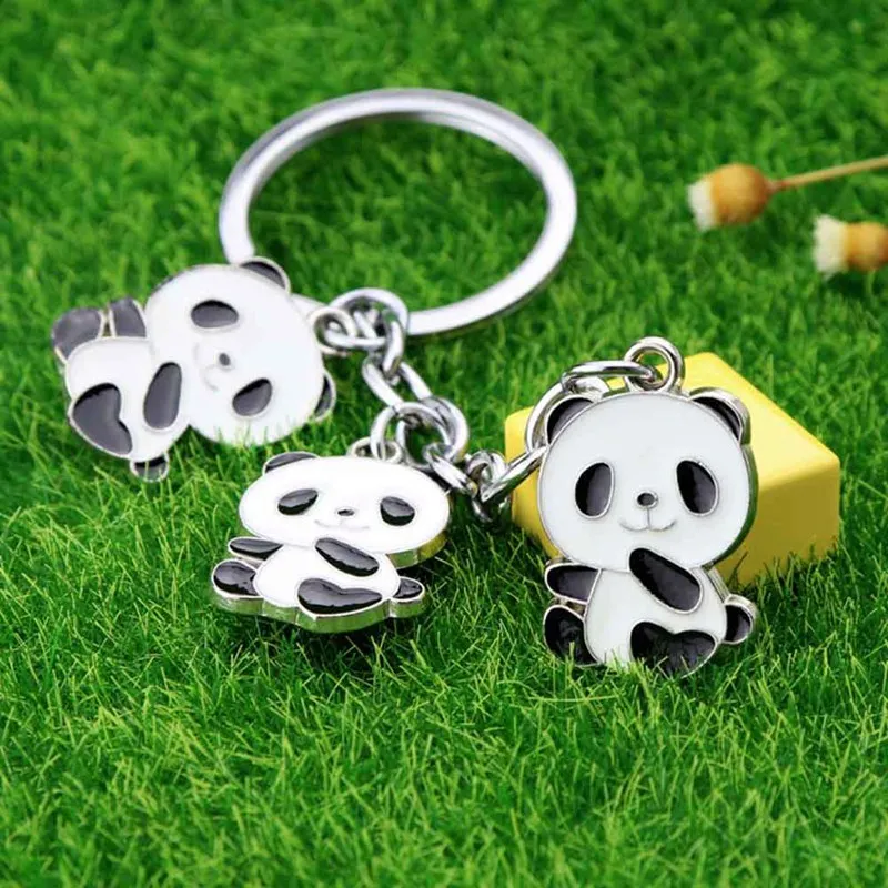 Panda Key Chain New Cute Panda Keychain For Bag Car Key Ring Tourism Souvenir Gifts Key Chains Holder Silver Trinket Jewelry
