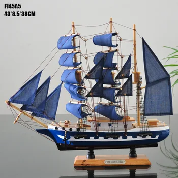 

MEDITERRANEAN STYLE WOODEN SAILING BOATS MARIEN STYLE 45 CM SAILING MODEL SHIP HOME DECORATION ACCESSORIES MEDITERRANEAN HOMES