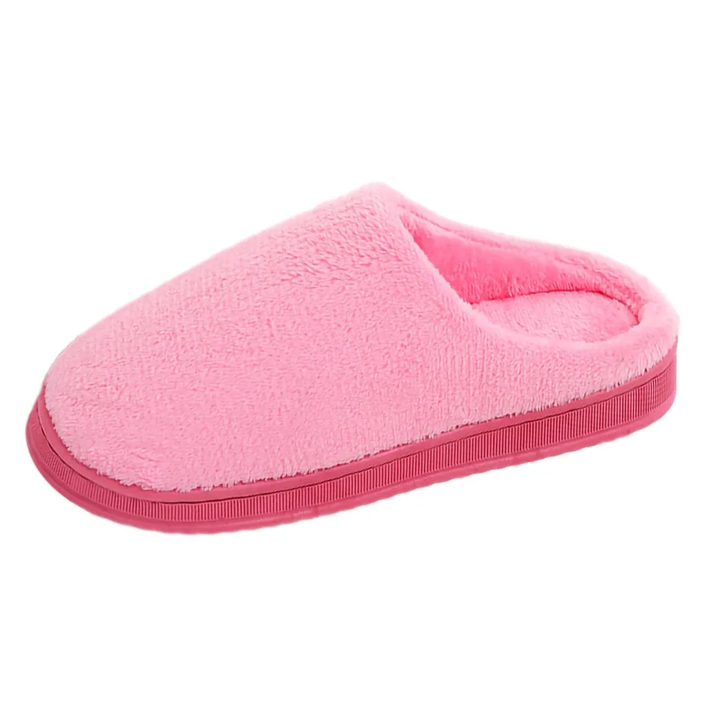 Pink (Women) Женская и мужская обувь; тапочки; зимние женские и мужские однотонные домашние тапочки из флока; домашняя обувь; pantuflas - Цвет: Pink (Women)