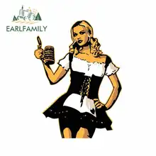 EARLFAMILY 13cm x 9.7cm Beer Gir Funny Car Stickers Cartoon Oem Waterproof Sunscreen Vinyl JDM Bumper Trunk Truck Graphics Anime