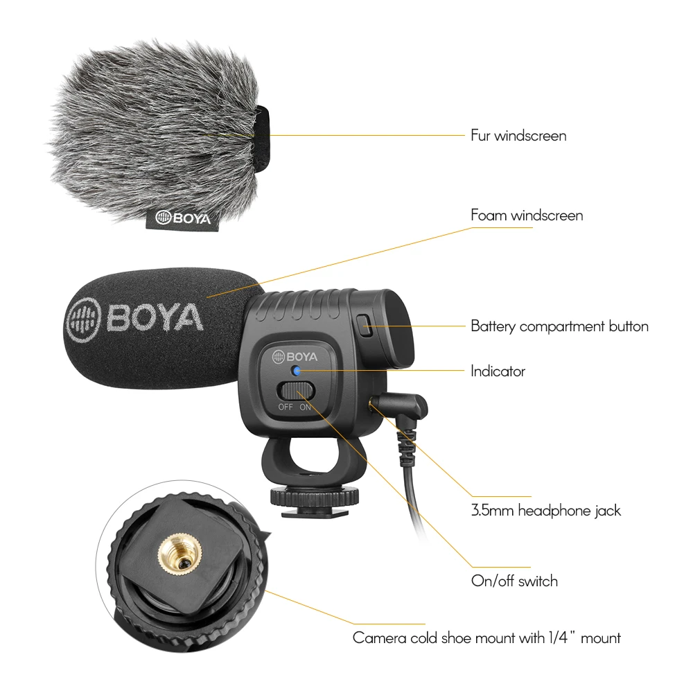 BOYA BY-BM3011 Микрофон компактный кардиоидный направление конденсаторный микрофон для смартфонов/DSLR/камер/видеокамер/аудиозаписывающие устройства