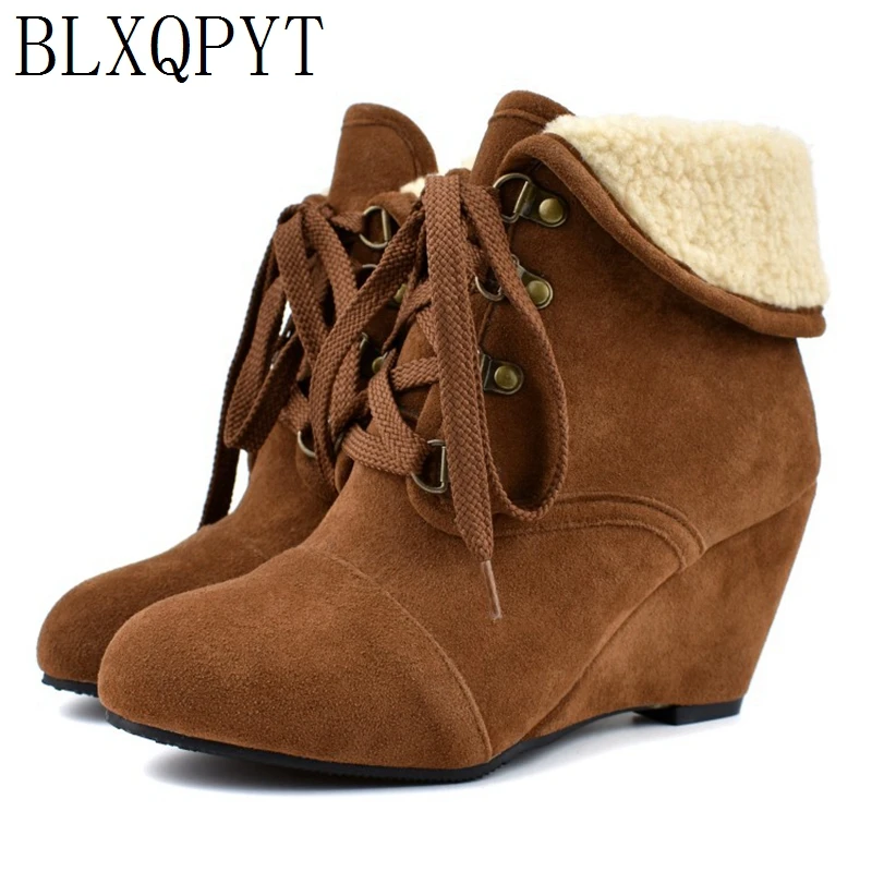 BLXQPYT New Big Size 34-48 wedges High Heels Warm Winter boots Women 2019 western platform Vintage Ankle Boots Shoes Woman172-3 | Обувь