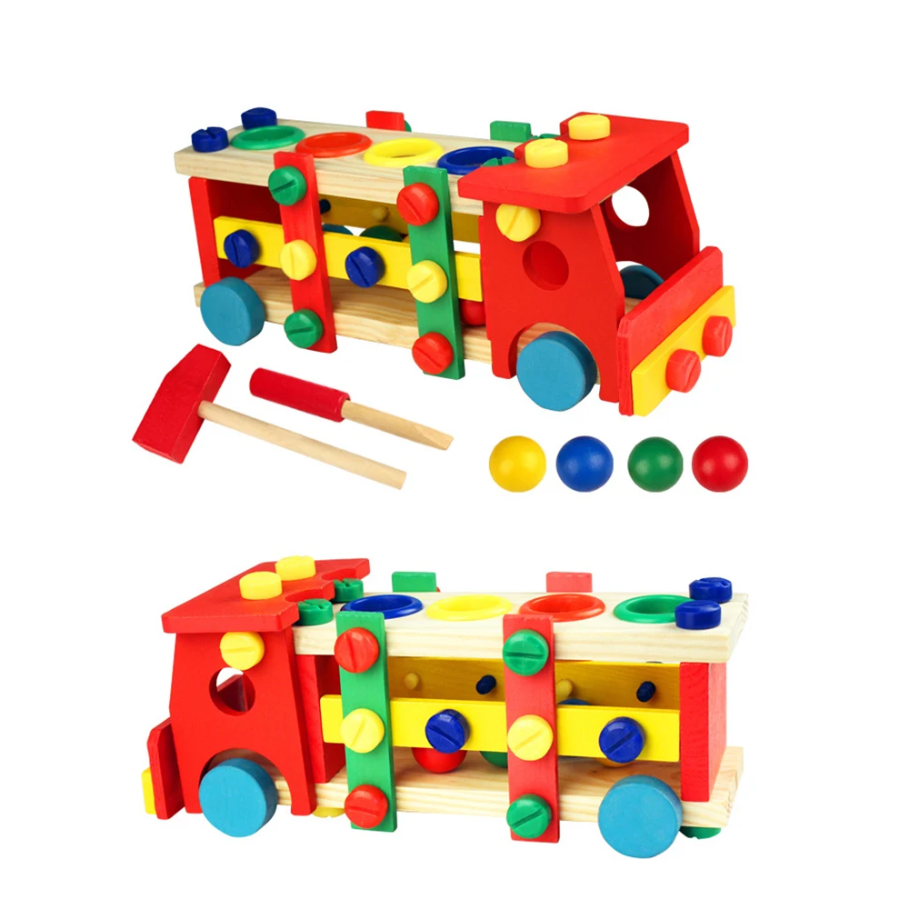 

Baby Early Educational Wooden Toy Tools Kids Tool Car Disassemble Table Games Learning Knock On The Ball Screw Assembly Toy