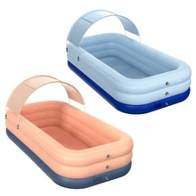 2.1/2.6M Wireless Inflatable Swimming Pool Thick Rectangle Paddling Pool With Sunshade Outdoor Backyard Summer Water Play Center