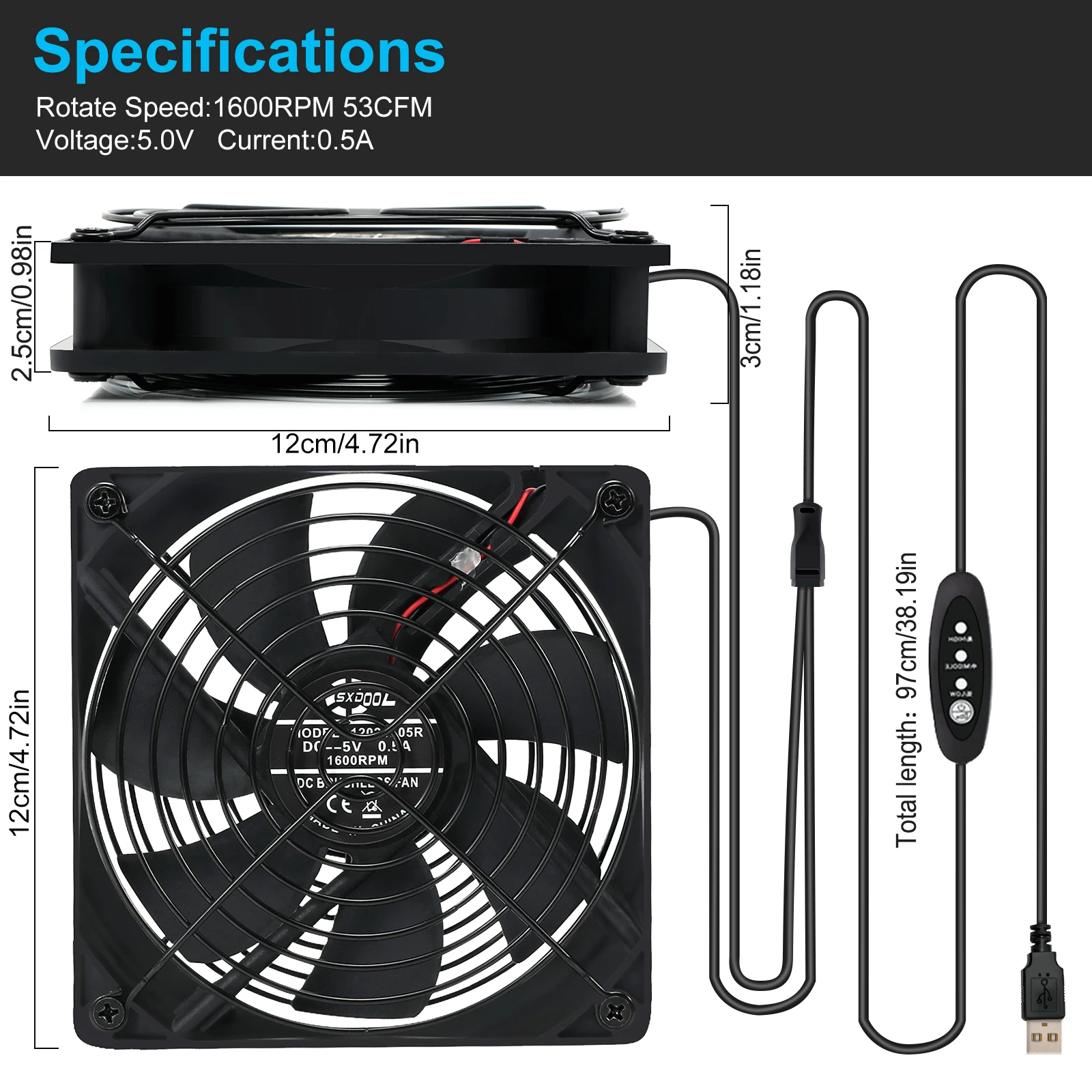 Ventilador de Refrigeração do Computador Playstation do Roteador do fã da Caixa da Tevê de Xbox Usb com Controlador de Velocidade para o Receptor Duplo Mini Dvr 120mm dc 5v - Imagem 2