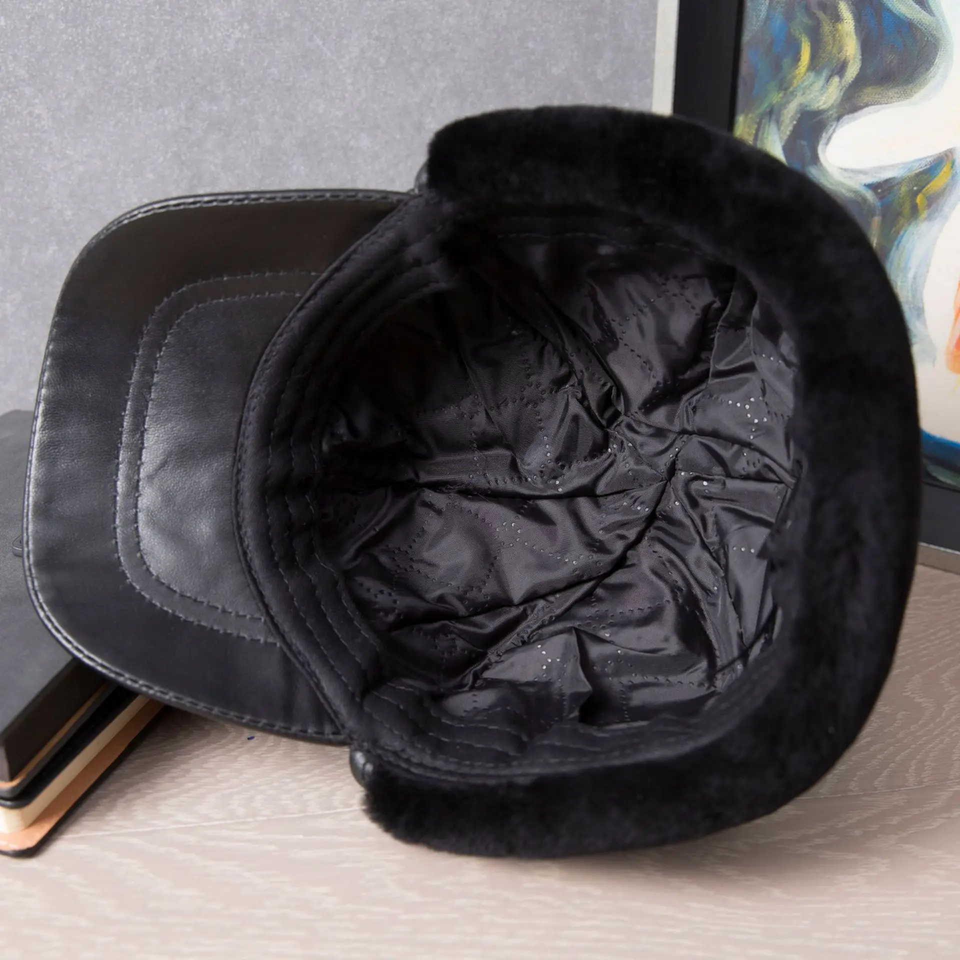 

X166 Adult Bomber Hat Natural Sheep Leather Caps Adult Military Hat Fur Warm Elder Bomber Hats Sheep Skin Beret Caps