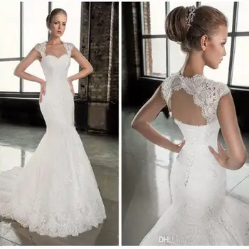 

Applique Mermaid 2018 Detachable Jacket Sweetheart Bridal Gown Sweep Train vestido de noiva lace mother of the bride dresses